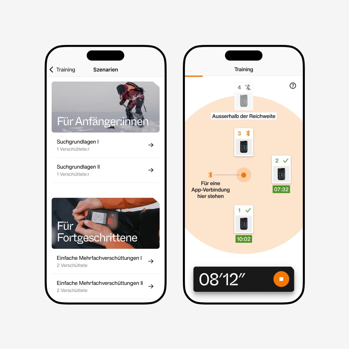 Two mobile phones displaying various Barryvox App screens.